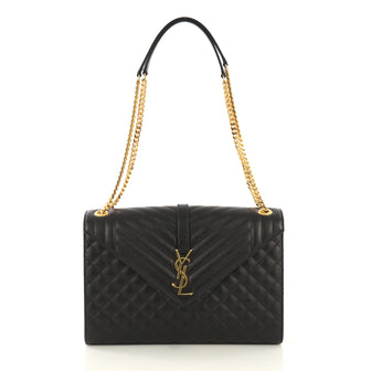 Saint Laurent Model: Classic Monogram Envelope Satchel Quilted Leather Large Black 43114/1