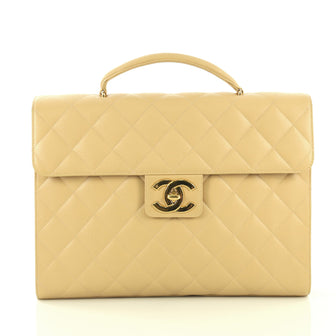 Chanel Vintage CC Briefcase Quilted Caviar Large Neutral 431251