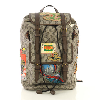 Gucci Courrier Soft Backpack GG Coated Canvas with Applique Large Brown 431351