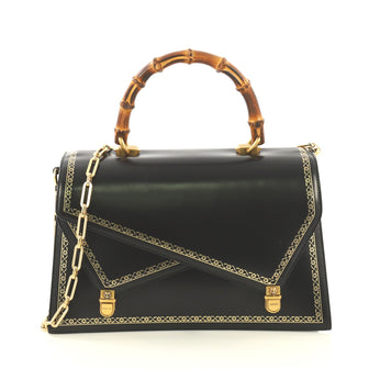 Gucci Ottilia Top Handle Bag Frame Print Leather Medium Black 431603
