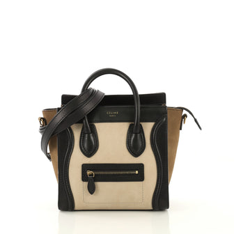 Celine Tricolor Luggage Handbag Leather Nano Black 431831
