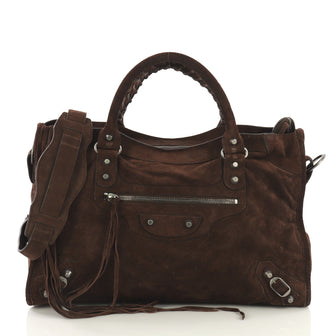 Balenciaga Baby Daim City Classic Studs Bag Suede Medium Brown 431941