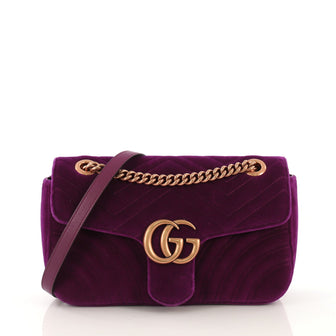 Gucci GG Marmont Flap Bag Matelasse Velvet Small Purple 431991
