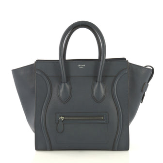 Celine Luggage Handbag Grainy Leather Mini Blue 4320813