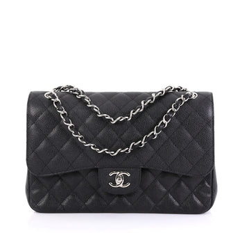 Chanel Classic Double Flap Bag Quilted Caviar Jumbo Black 4320823