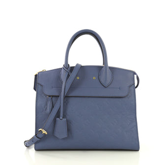 Louis Vuitton Pont Neuf Handbag Monogram Empreinte Leather MM Blue