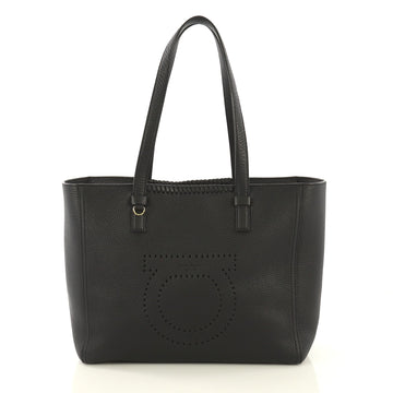 Salvatore Ferragamo Marta Tote Perforated Leather Medium Black 4320844