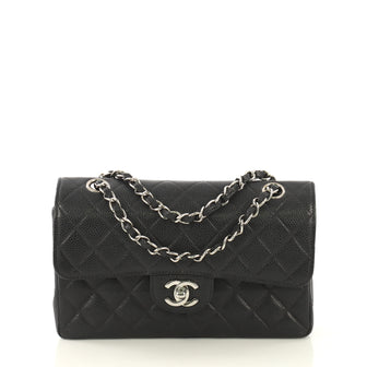Chanel Vintage Classic Double Flap Bag Quilted Caviar Small Black 4320...