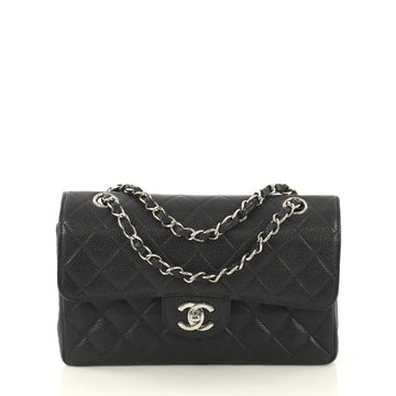 Chanel Vintage Classic Double Flap Bag Quilted Caviar Small Black 4320...