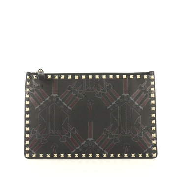 Valentino Love Blade Zipped Pouch Printed Leather Large Black 4320863