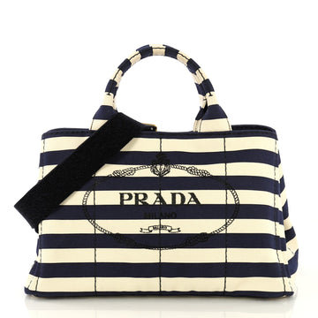 Prada Canapa Convertible Tote Printed Canvas Medium Blue 4320868