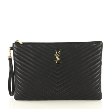 Saint Laurent Classic Monogram Wristlet Pouch Matelasse Chevron Leather Large