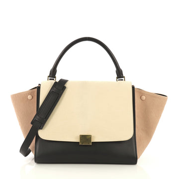 Celine Tricolor Trapeze Handbag Pony Hair Medium Black 4320890
