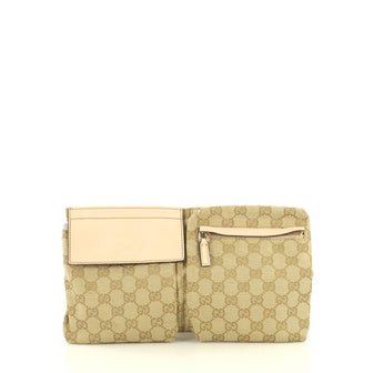 Gucci Vintage Double Belt Bag GG Canvas Pink 4320894