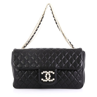 Chanel Westminster Pearl Chain Flap Bag Quilted Lambskin Medium Black 432089