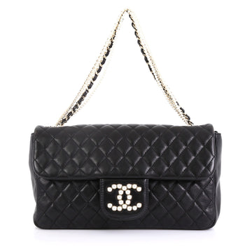 Chanel Westminster Pearl Chain Flap Bag Quilted Lambskin Medium Black 432089