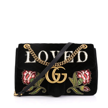 Gucci GG Marmont Flap Bag Embroidered Matelasse Velvet Medium