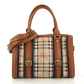 Burberry Color Block Alchester Bowling Bag Haymarket Coated Canvas and Leather Medium