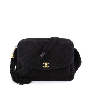 Chanel Vintage Front Pocket Camera Bag Quilted Suede Medium Black 4322913
