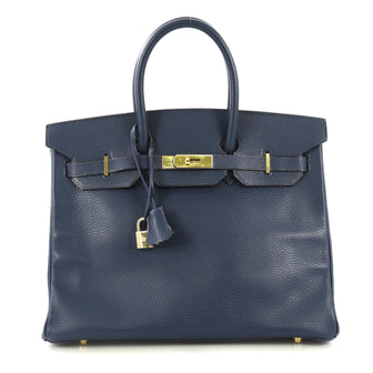 Hermes Birkin Handbag Blue Ardennes with Gold Hardware 35 Blue 4322918