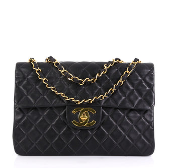 Chanel Vintage Classic Single Flap Bag Quilted Lambskin Maxi Black 4322922