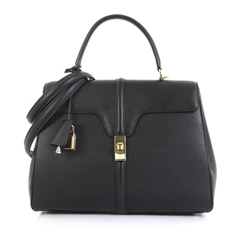Celine 16 Top Handle Bag Grained Calfskin Medium Black 432323