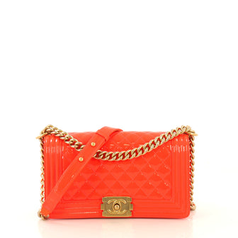 Chanel Boy Flap Bag Quilted Patent Old Medium Orange 432333