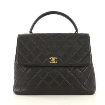 Chanel Vintage Classic Top Handle Flap Bag Quilted Caviar Jumbo Black 43250/2