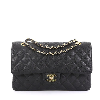 Chanel Vintage Classic Double Flap Bag Quilted Caviar Medium Black 432551