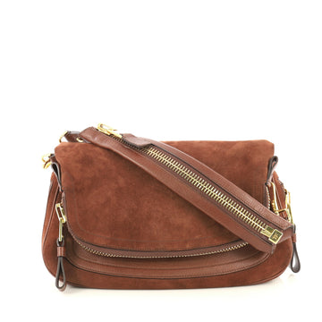 Tom Ford Jennifer Shoulder Bag Suede with Leather Medium Brown 432591