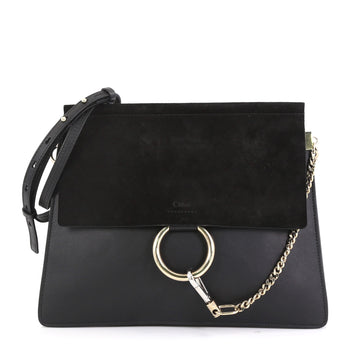 Chloe Faye Shoulder Bag Leather and Suede Medium Black 432621