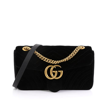 Gucci GG Marmont Flap Bag Matelasse Velvet Small Black 4327201