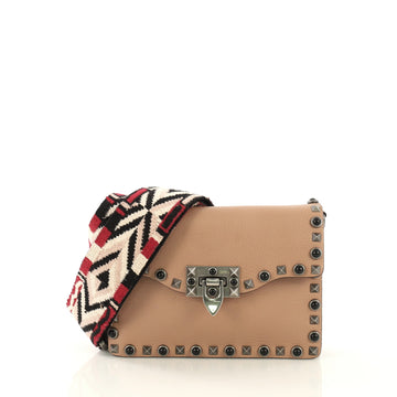 Valentino Rolling Rockstud Flip Lock Flap Bag Leather with Cabochons Small