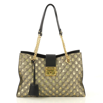 Gucci Padlock Chain Tote Printed GG Coated Canvas Medium Black 432871