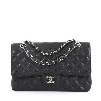 Chanel Classic Double Flap Bag Quilted Caviar Medium Black 432911
