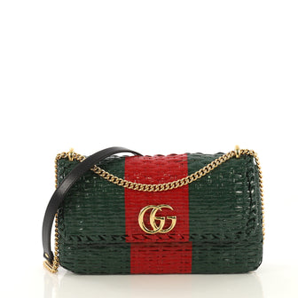 Gucci Cestino Flap Shoulder Bag Wicker Small Green 432931
