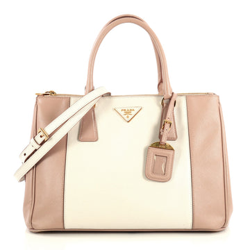 Prada Bicolor Double Zip Lux Tote Saffiano Leather Medium Neutral 433041