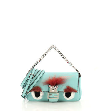 Fendi Monster Baguette Leather and Fur Micro Blue 433061