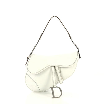 Christian Dior Vintage Saddle Bag Leather Medium White 433071