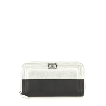 Chanel Bicolor Boy Zip Around Wallet Calfskin Black 433083