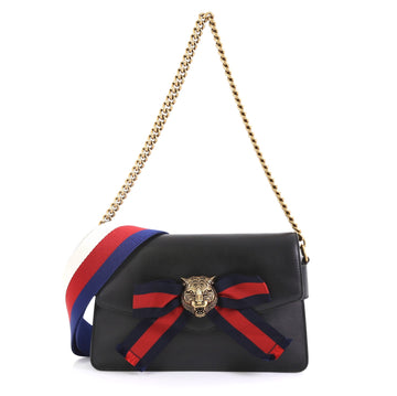Gucci Animalier Broadway Bow Flap Bag Leather Mini Black 433144