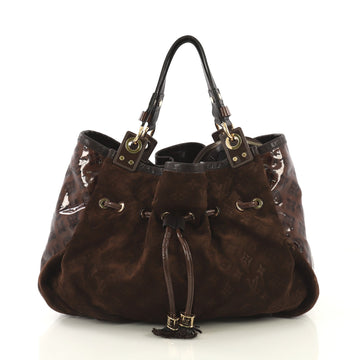 Irene Handbag Monogram Embossed Suede and Patent