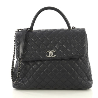 Chanel Coco Top Handle Bag Quilted Caviar Large Blue 433181