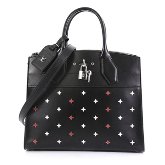 Louis Vuitton City Steamer Handbag Limited Edition Blooming Perforated Leather MM Black 4332710