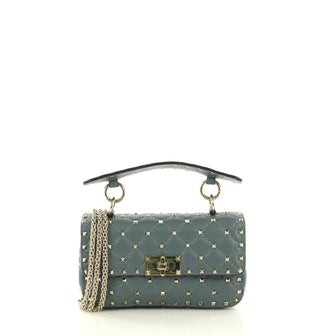 Valentino Rockstud Spike Flap Bag Quilted Leather Small Blue 433361