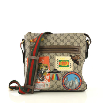 Gucci Courrier Zip Messenger GG Coated Canvas with Applique Medium Bro...