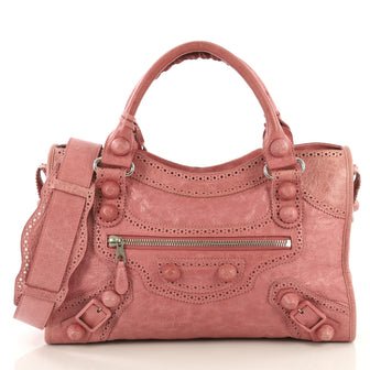 Balenciaga City Giant Brogues Bag Leather Medium Pink 433402