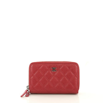 Chanel Double Zip Around Wallet Quilted Caviar Small Red 433461
