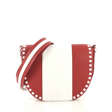 Valentino Free Rockstud Saddle Crossbody Bag Leather Medium White 433601