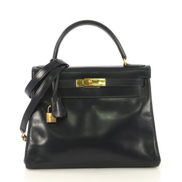 Hermes Kelly Handbag Blue Box Calf with Gold Hardware 28 Blue 433631